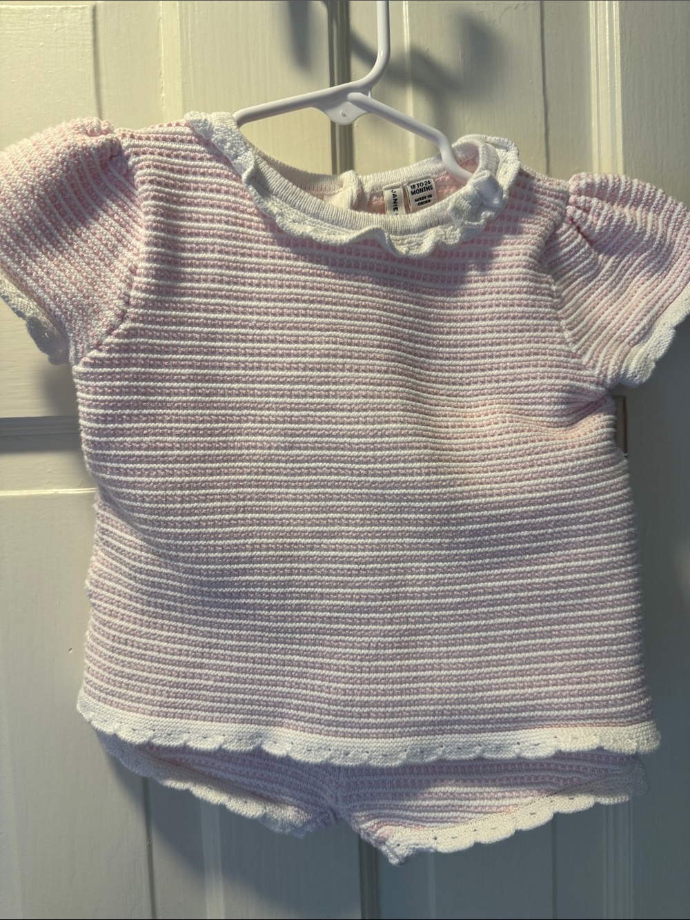 Janie and Jack Baby Knit Pink & White Short Set with jacket